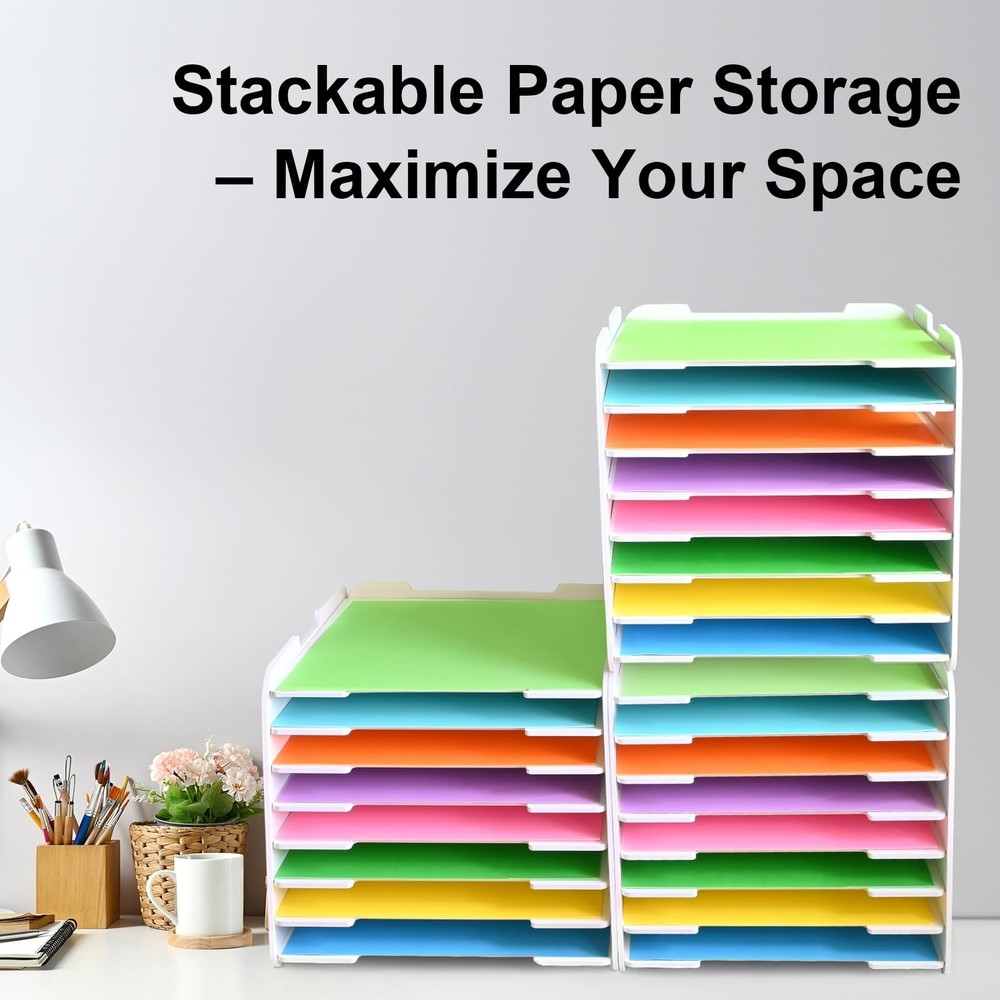 12x12 Paper Organizer, 8-Tier Scrapbook Paper Storage, Stackable Desktop File...