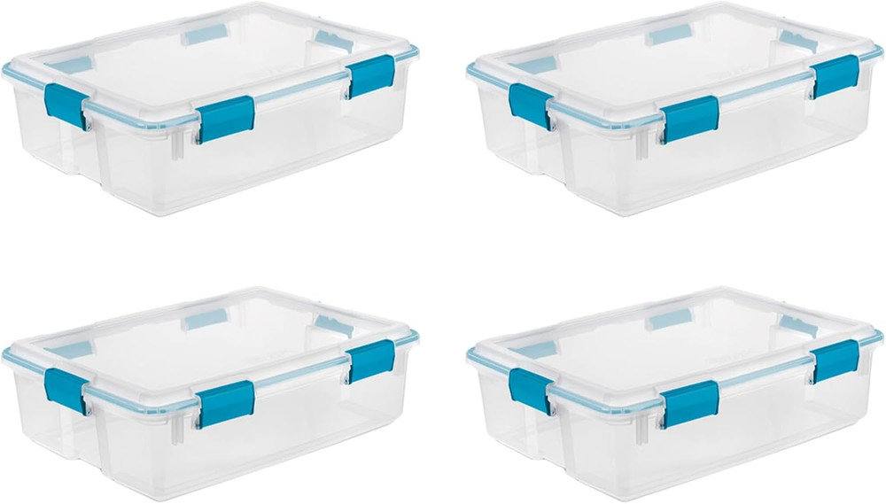 4-Pack Gasket Box, Home Storage Organizer Bins with Lids, 37 Quart – Stackable C