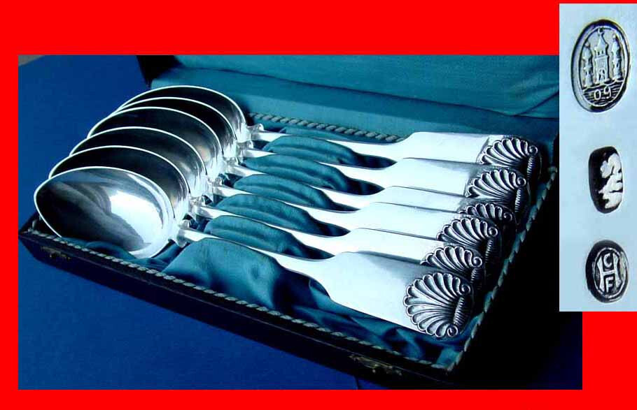 Set 6 large solid spoons, Denmark C. Heise 830 silver around 1909 B396