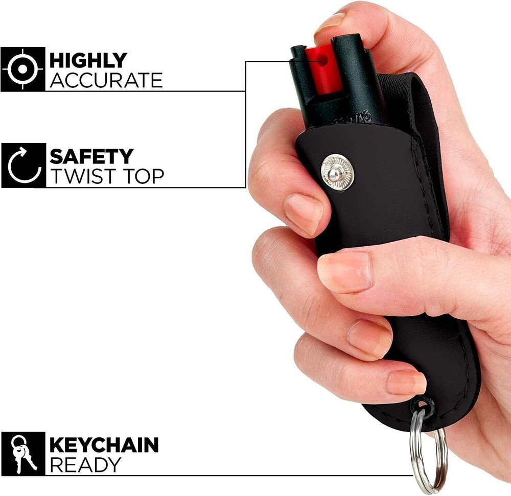 2 PACK BURN Pepper Spray 1/2oz Self Defense Keychain Security Case Black + Blue