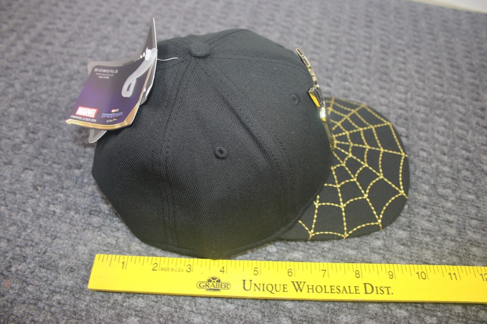 Marvel Spiderman Hat Cap Black Gold Symbol Web Snap Back One Size 6 Panel NEW