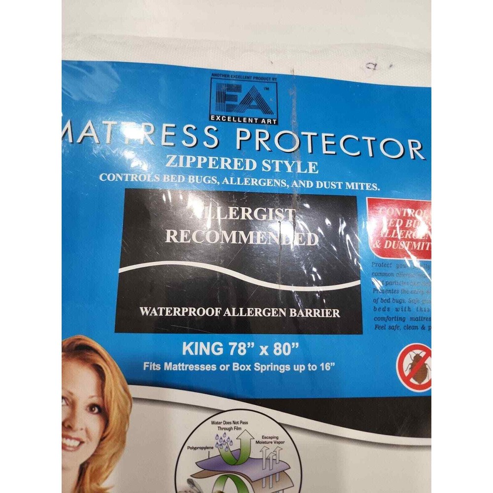 King Size EA Excellent Art Mattress Protector Zippered Controls Bed Bugs...