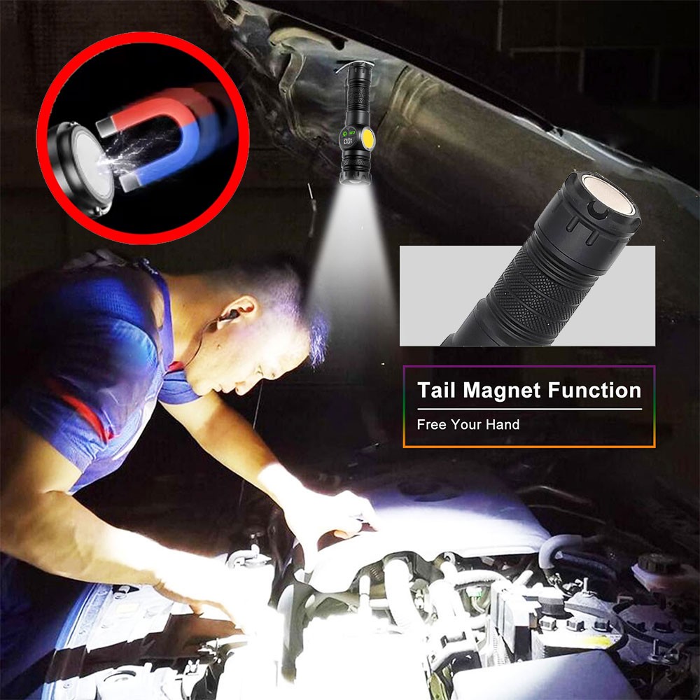 Laser White LED Flashlight Torch COB Yellow Red Camping Light Zoom USB Charging