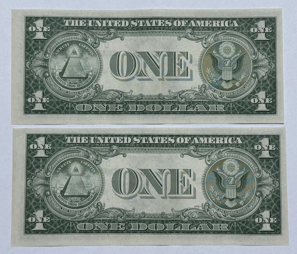 1935-E $1 Dollar Bill Silver Certificate Note 2 Pc Sequential 420I