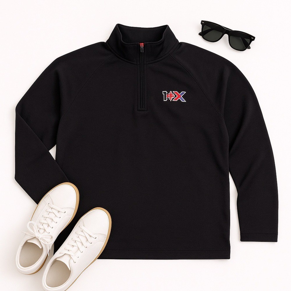 IOX Black Quarter Zip Pullover Mens Medium Athletic Minimal Logo Top EUC Gym Pro