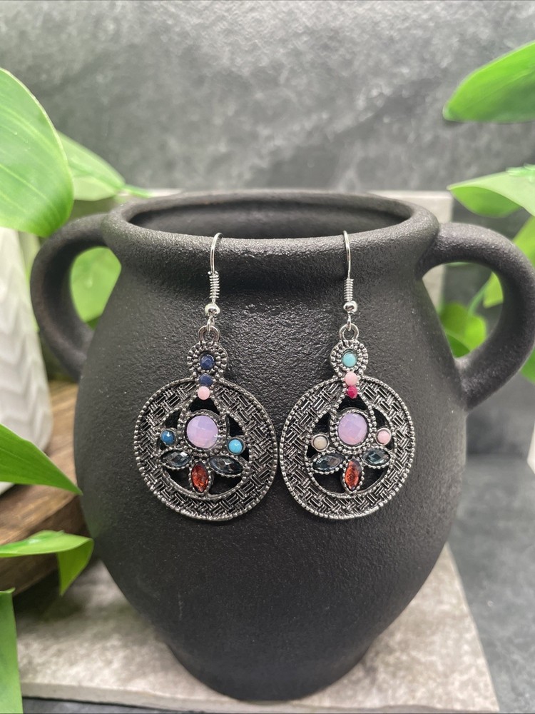 2” Silver-tone Boho Retro Earring Set Drop Dangle New Free Ship B6563