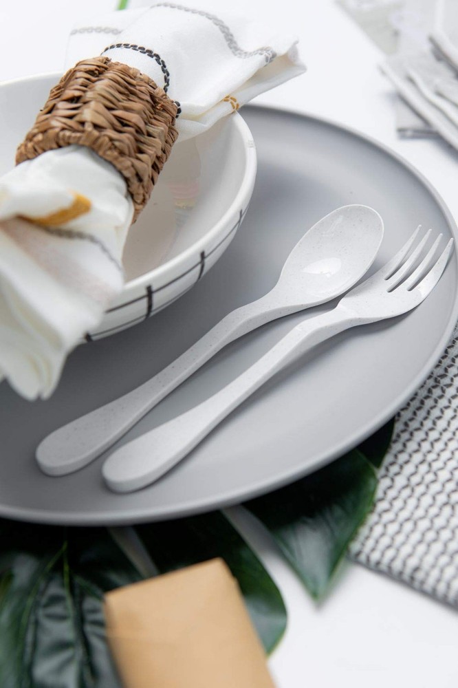 Eco Plant Based 24 Pack Reusable Flatware Set (White)…