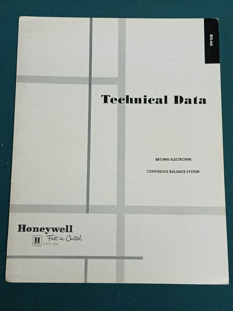 Brown Electronik Continuous Balance System Honeywell Technical Data 1958