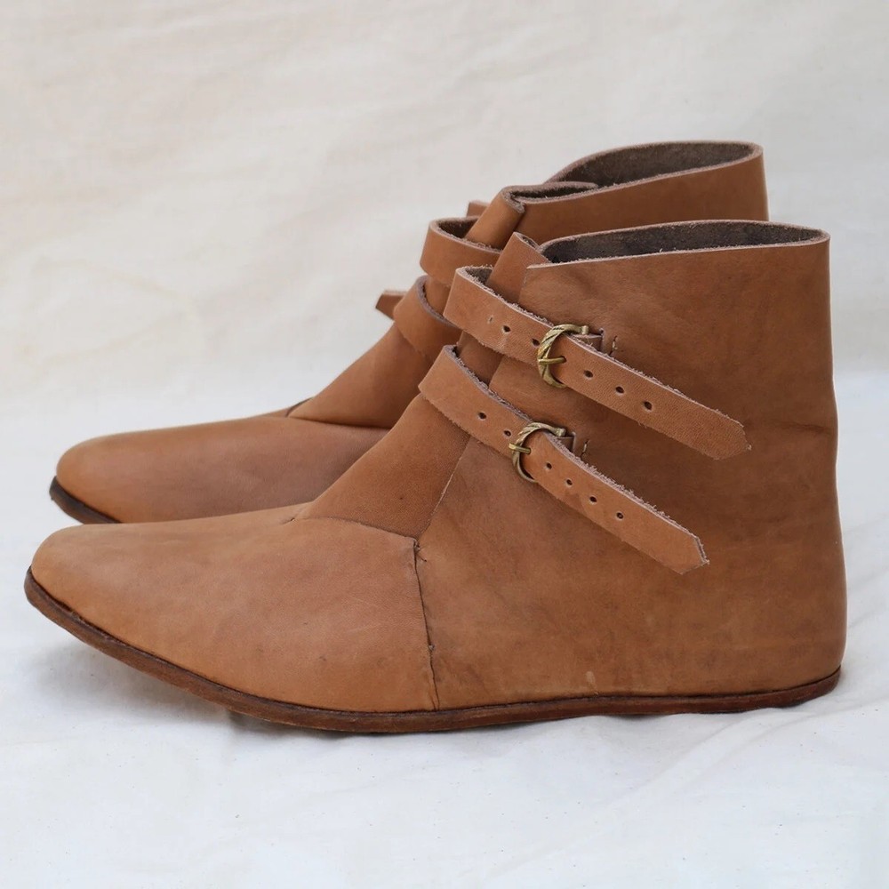 Medieval leather boots Renaissance buckle-up boots