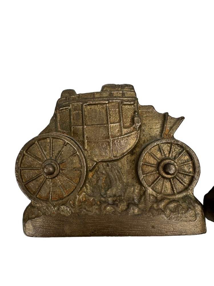 Vintage Heavy Brass Stage Coach Bookends
