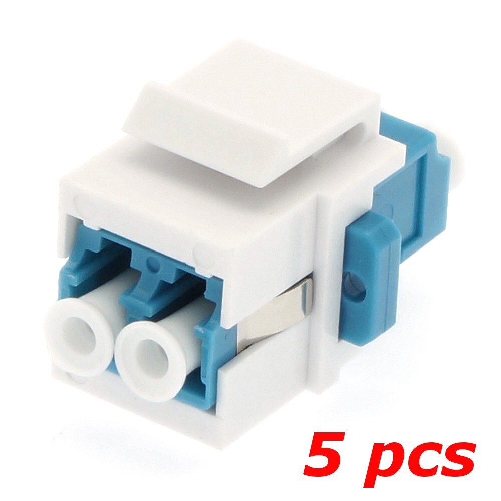 5 PACK - LC/UPC Single-Mode Duplex Fiber Optic Coupler Keystone Jack White Blue