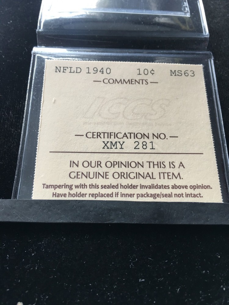 1940 ICCS Graded Newfoundland ¢10 Cent **MS-63**