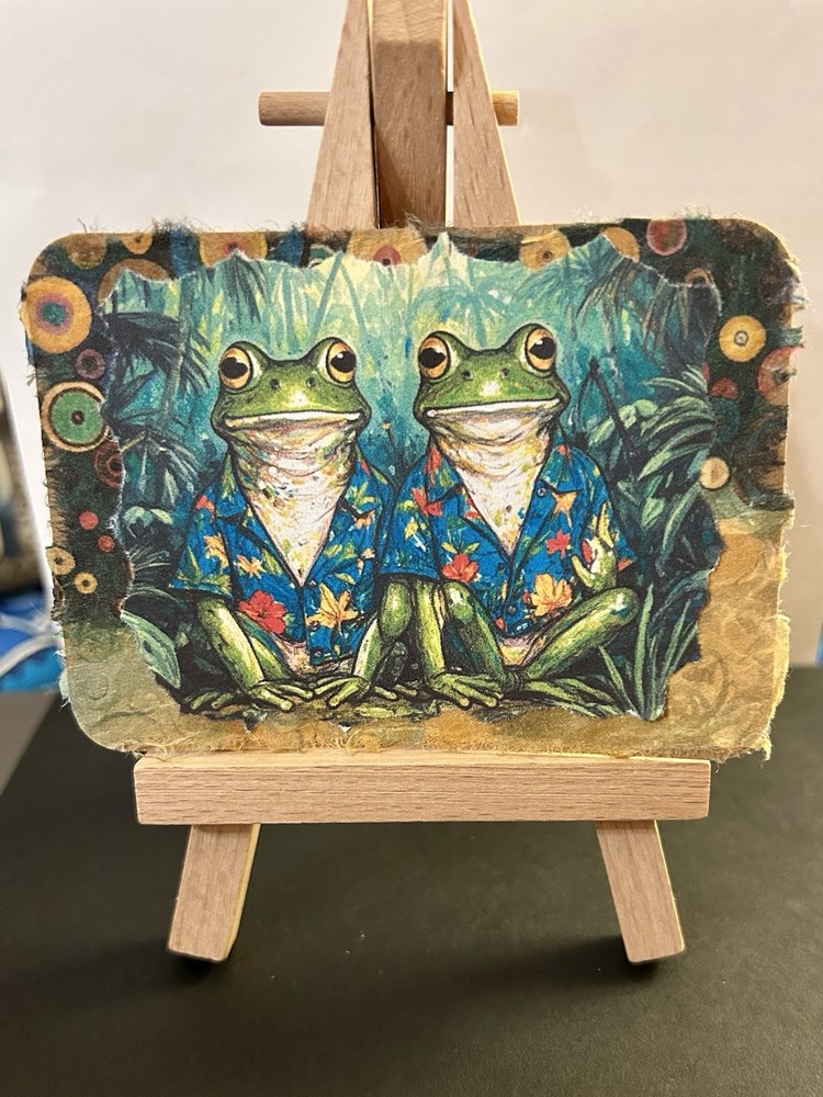 ACEO Art Card/collage-Abstract Frogs
