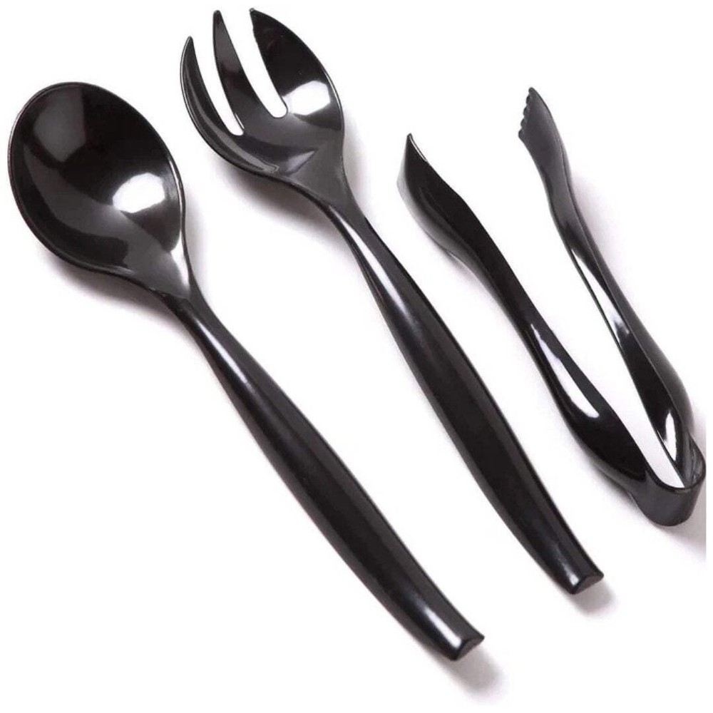 Disposable Black Plastic Heavy Serving Spoons - 3 Pack