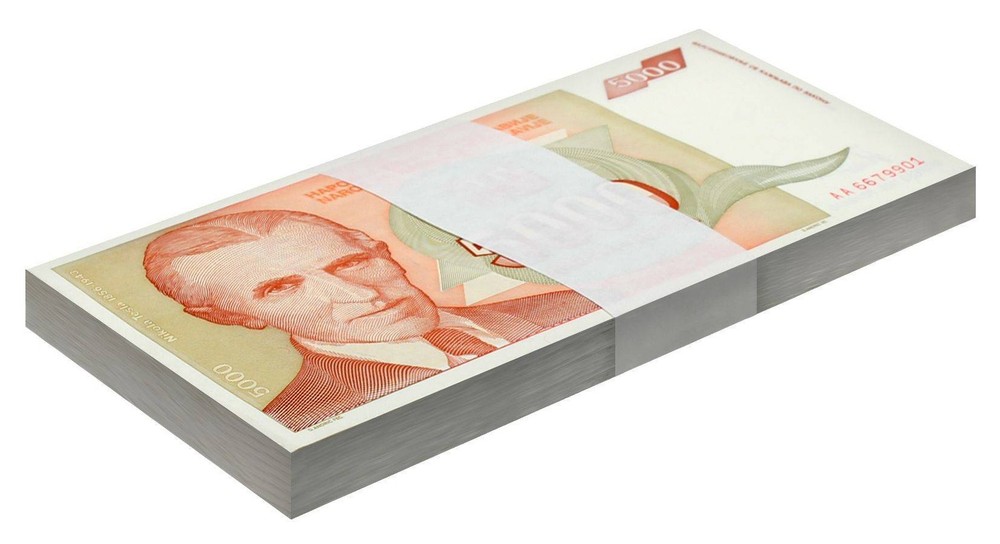 Yugoslavia 5000 Dinara, 1993, P-128, UNC X 100 PCS Bundle Pack