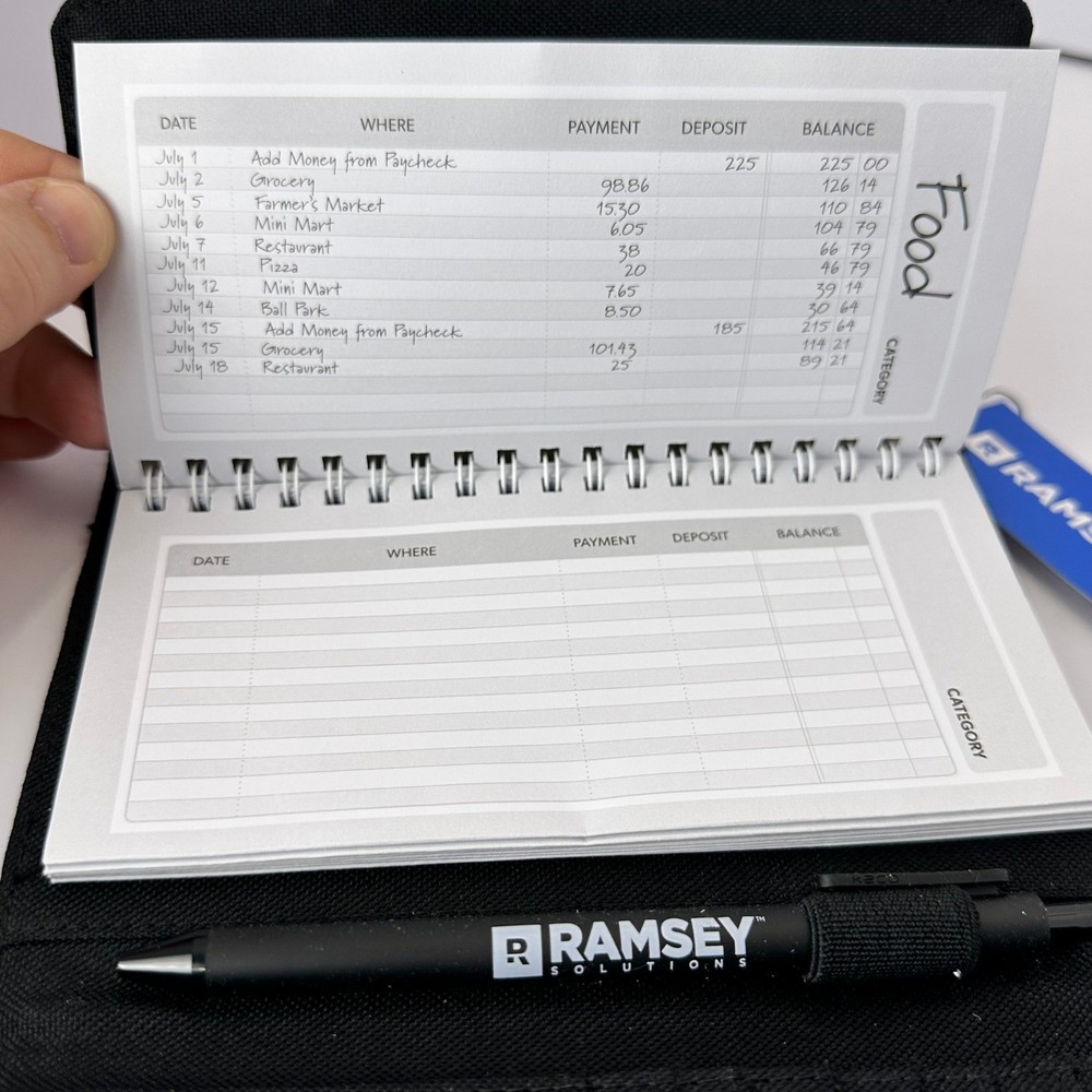 Ramsey Solutions Envelope System Black Canvas Budget Wallet Organizer with Pen