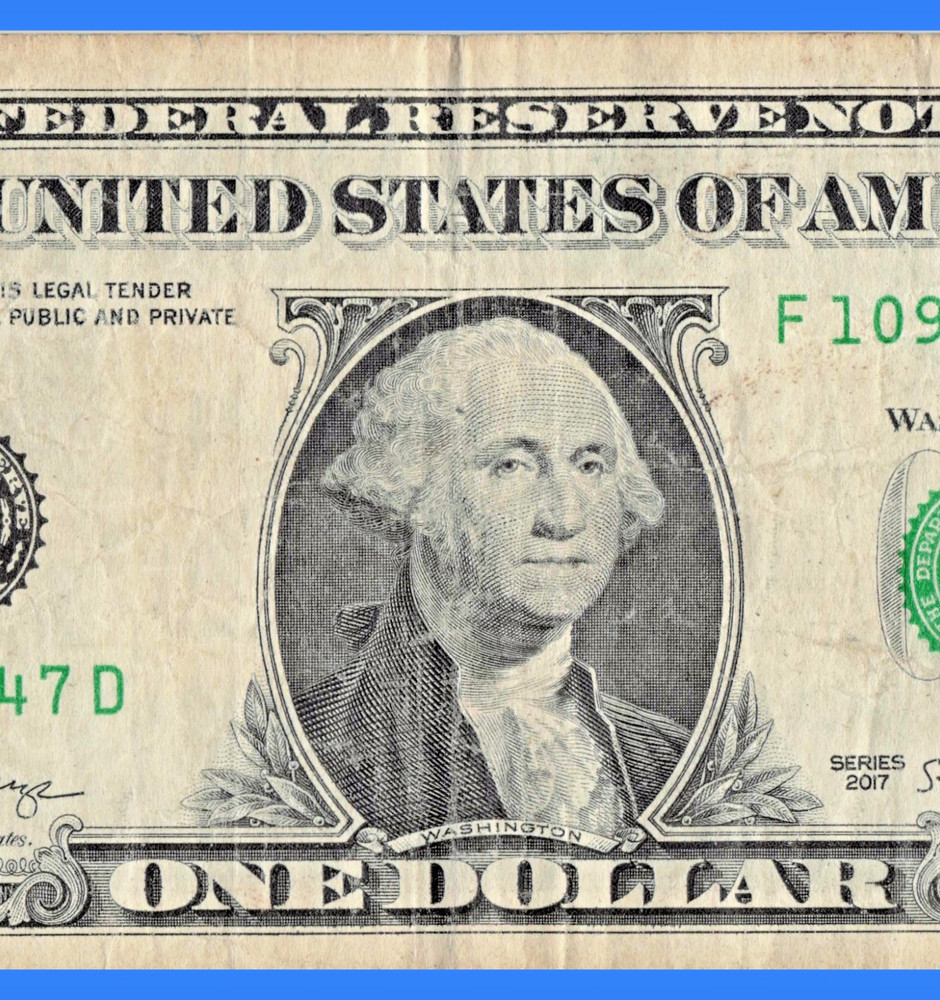 $1 Dollar Bill USD Miscut Error, Slight Misaligned Miscut 2017 Circulated