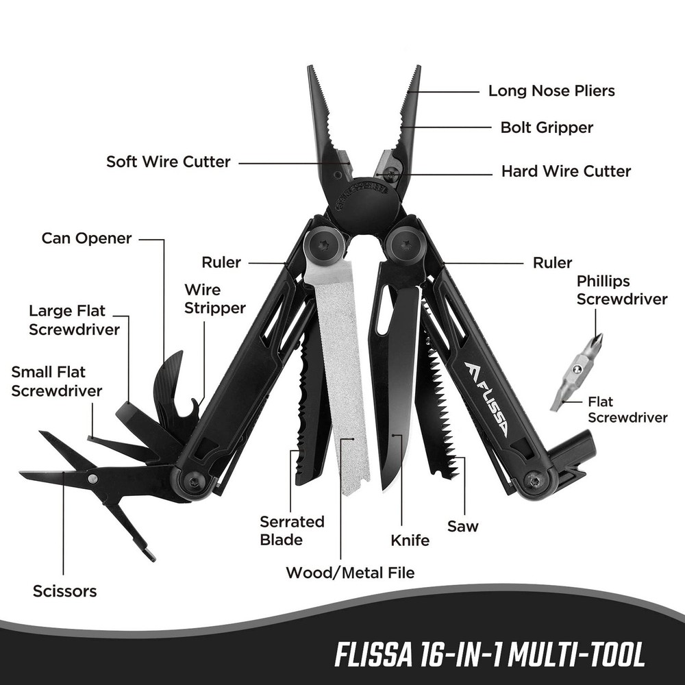 Multitool, 16-in-1 Multitools with Sheath, Stainless Steel EDC Multitool, Poc...