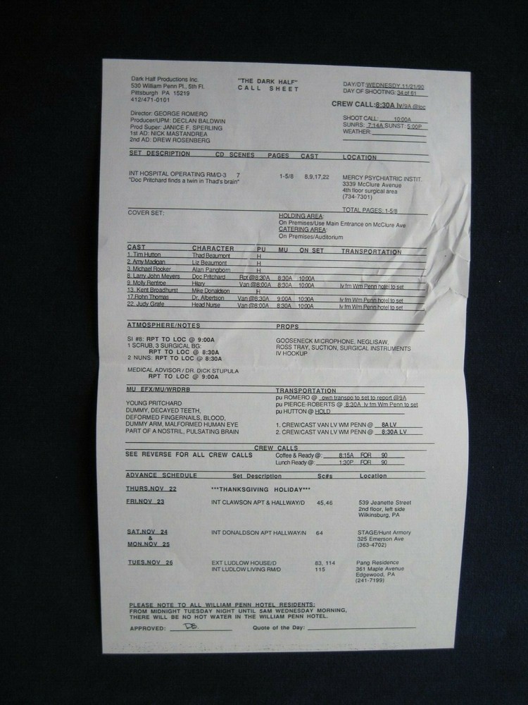 ORIGINAL SCRIPT for STEPHEN KING Novel THE DARK HALF by GEORGE A ROMERO