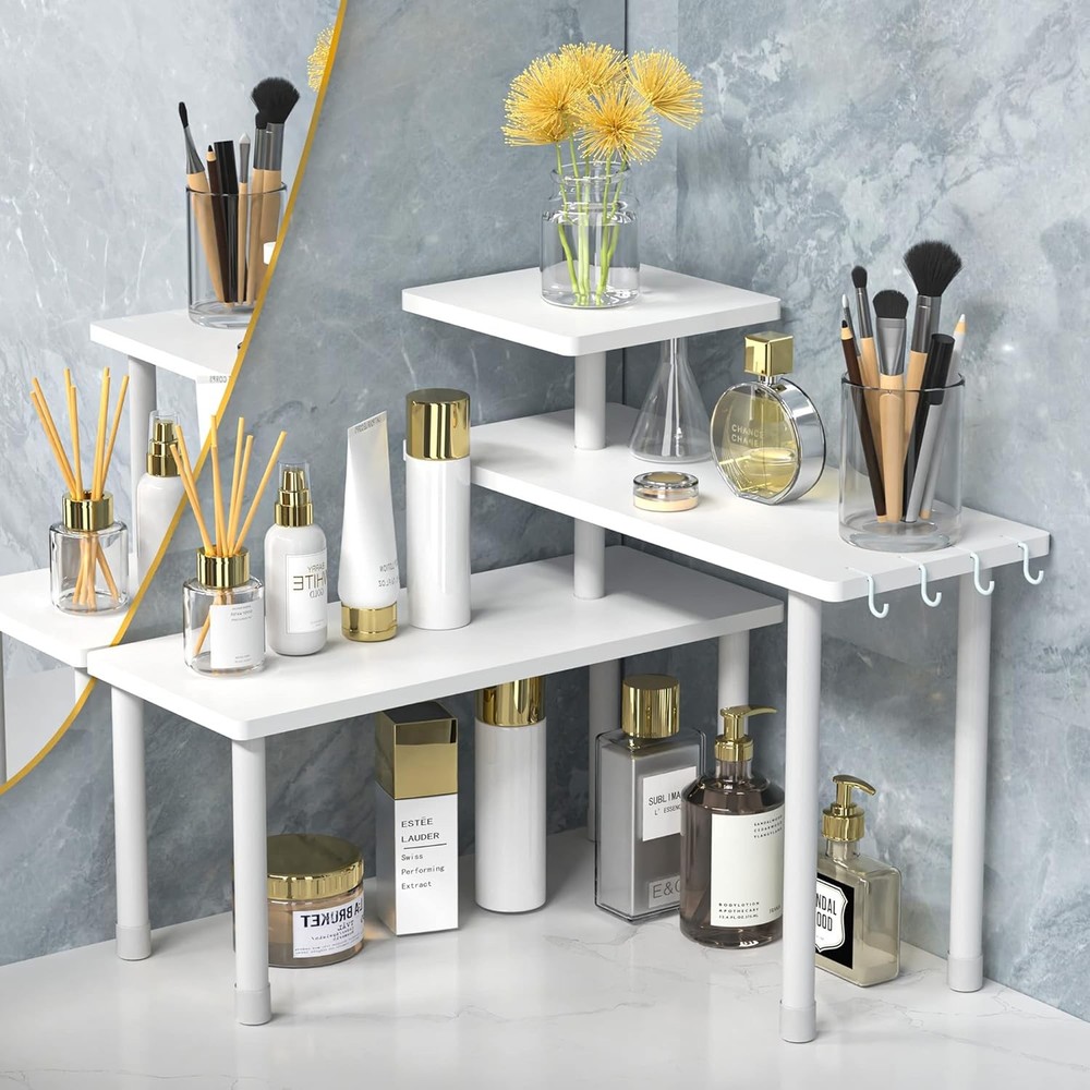 JayRex Bathroom Organizer Countertop Shelf, 3 Tier Corner Rack White