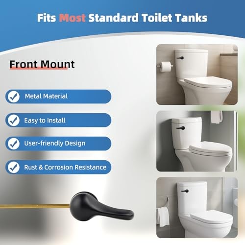 2 Pack Metal Toilet Handle Replacement Kit, Matte Black Front Mount Design