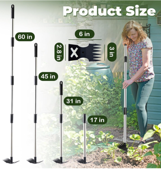 WEED PULLER TOOL WITH LONG HANDLE 17"-60" W/ 1 PAIR GLOVES
