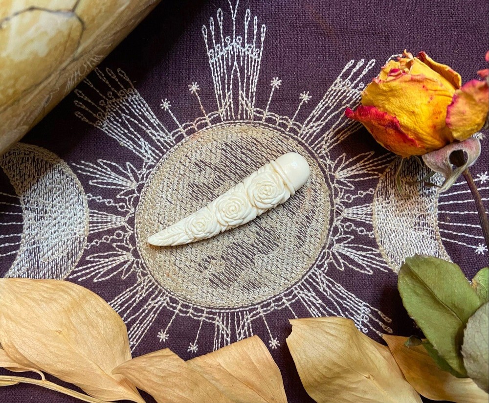 Bovine Bone Rose Spike Carving, Ethically Sourced Cow Bone