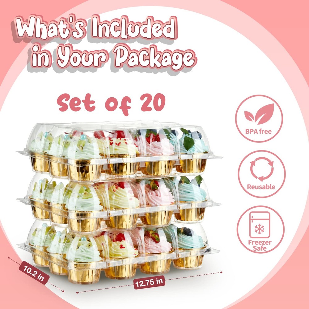 12 Pack X 20 Sets Stackable Cupcake Carrier With 240 Pack Cupcake Liners Plast