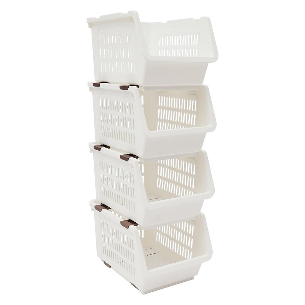 4PCS Stacking Storage Baskets Stackable Organizer Baskets Modern Storage Bins PP