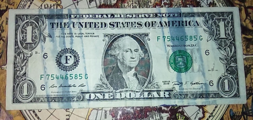 RARE INKING ERROR 2009 ONE DOLLAR FEDERAL RESERVE NOTE.