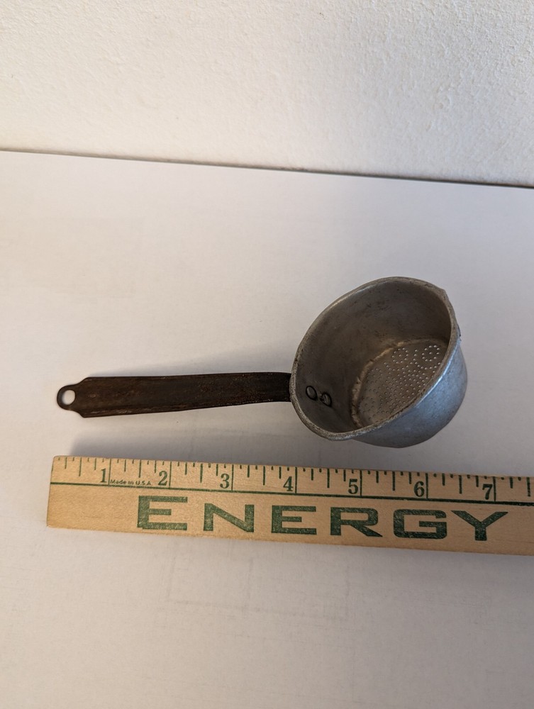 Old Aluminum 7" Tea Strainer w/ rusty handle USED Decor