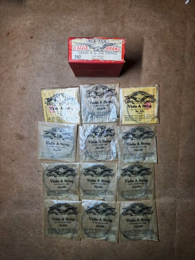 Vintage Gretsch Eagle Brand Violin Strings – Gut No. 202 – 12 Unopened A Strings