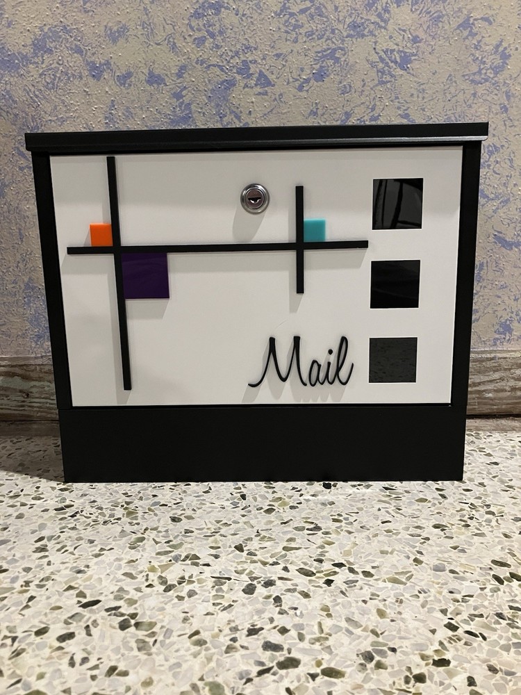 Atomic Avocado Designs Modern Steel Wall Mount Locking Mailbox Black White