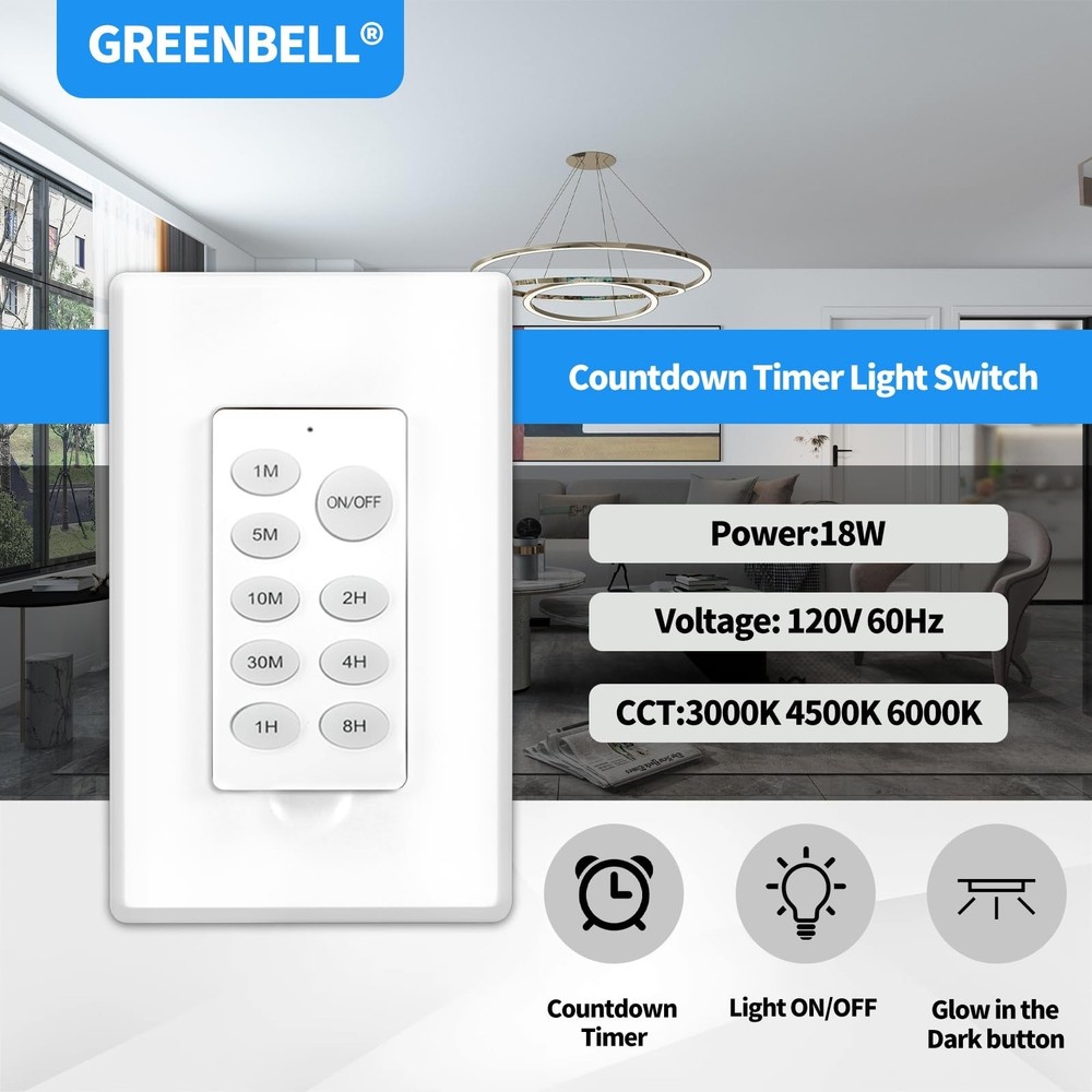 GREENBELL 8-Position Timer Switch, Countdown Timer and Receiver Kit, Remote C...