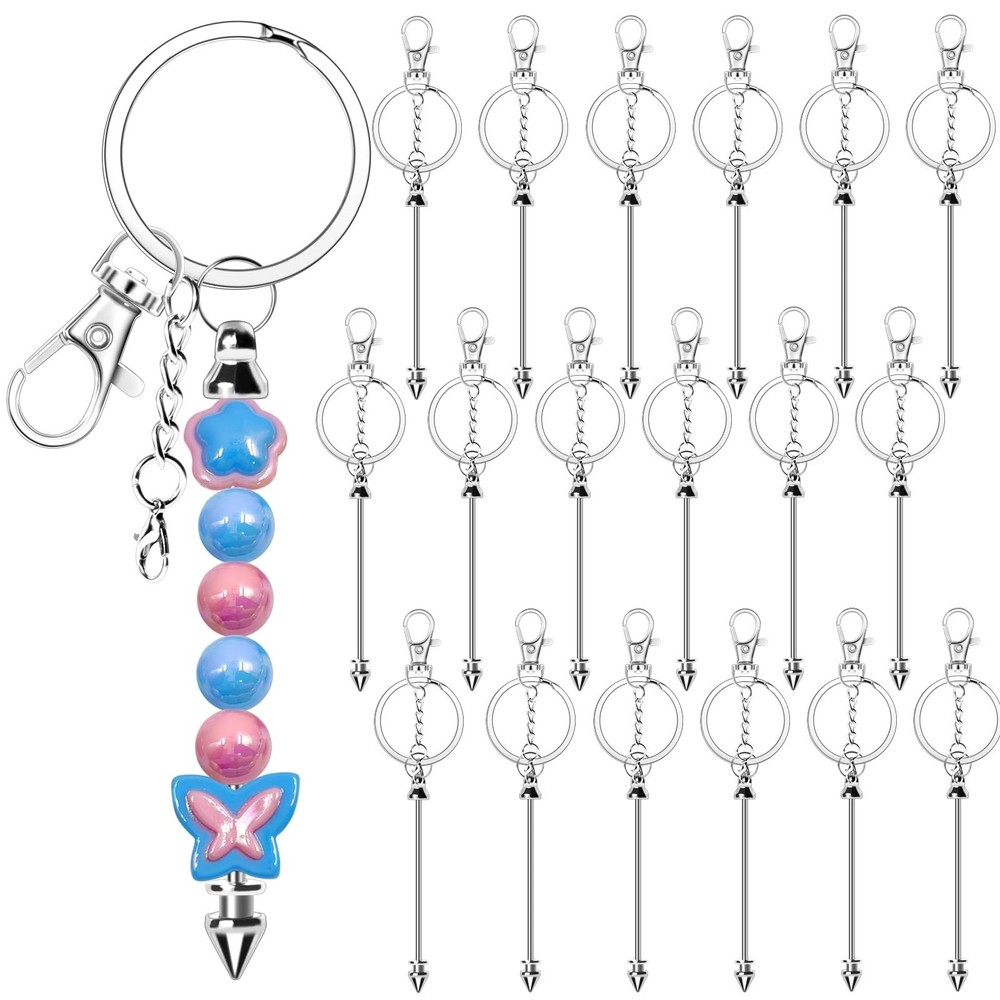 18 Pack Beadable Keychains Bars DIY Blank Beadable Keychains Metal Beaded Key...