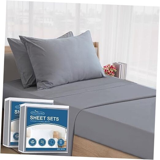Cot Sheets 30" x 75" x 9", 4 Piece Cot Sheet Set (2 Pack), Cot (2 Pack) Grey