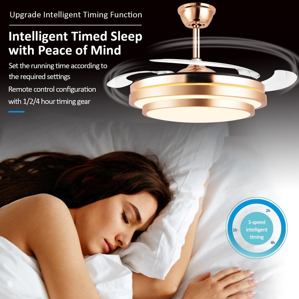 42" Modern 3 Color Light Ceiling Fan w/ Light Remote Control Retractable Blades