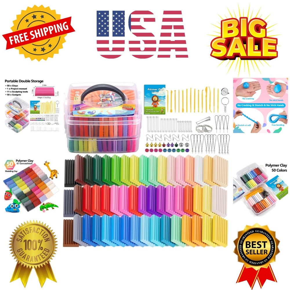 Polymer Clay Starter kit, Oven Bake Modeling Clay with Sculpting Tools, 50 Co...