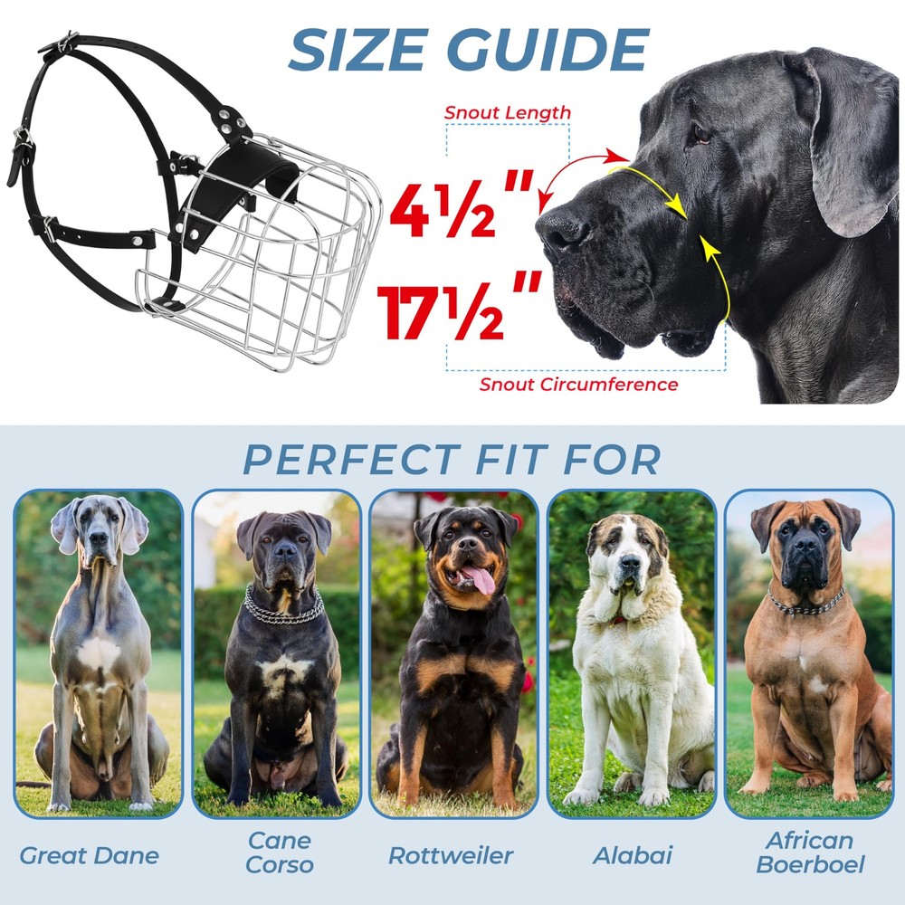 CleverTail Extra Large Dog Muzzle for Large, Silver & Black Straps