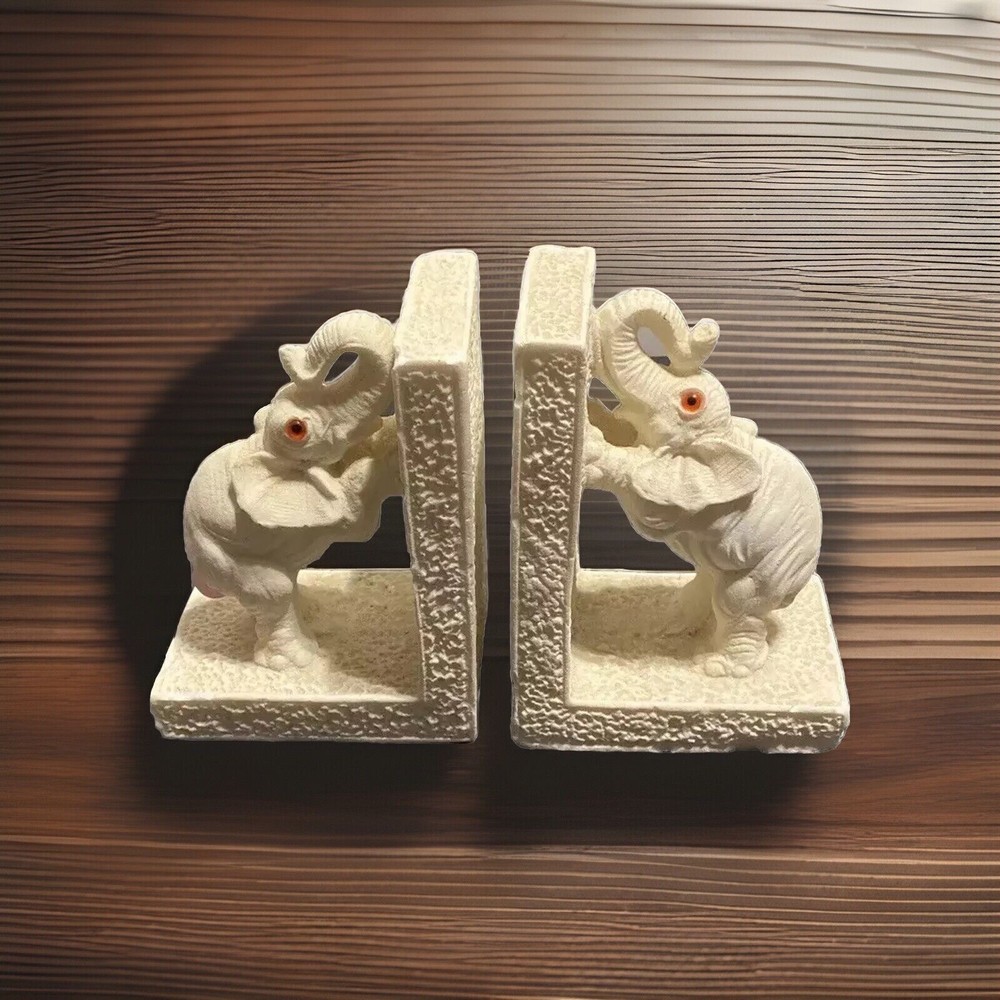 VTG white elephant trunks Up book ends Trunks Up Made In Italy Heavy