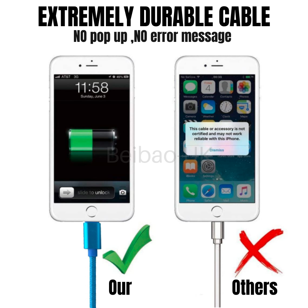 3 Pack 10Ft Fast USB Charger Charging Cable Cord Braided For Apple iPhone iPad