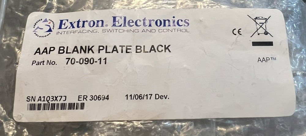 EXTRON 70-090-11 AAP Blank Plate Black, NEW