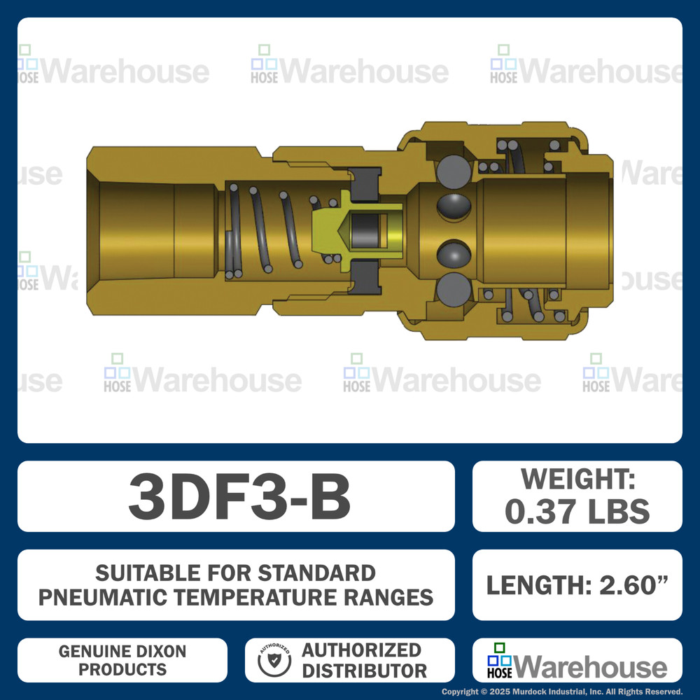 Genuine Dixon 3DF3-B DF-Series Coupler – Brass Automatic Pneumatic Female Thread