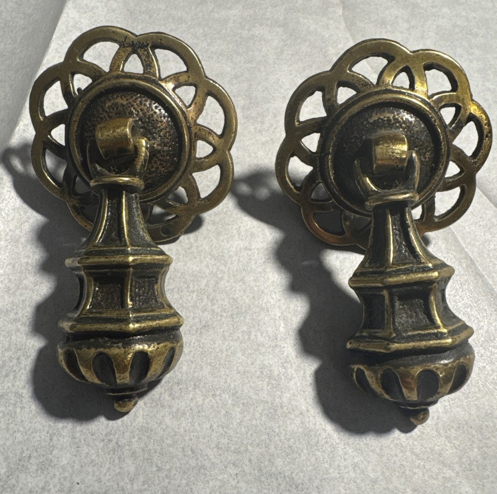 Vintage Drawer Pulls With Number On Back. Set Of 2.