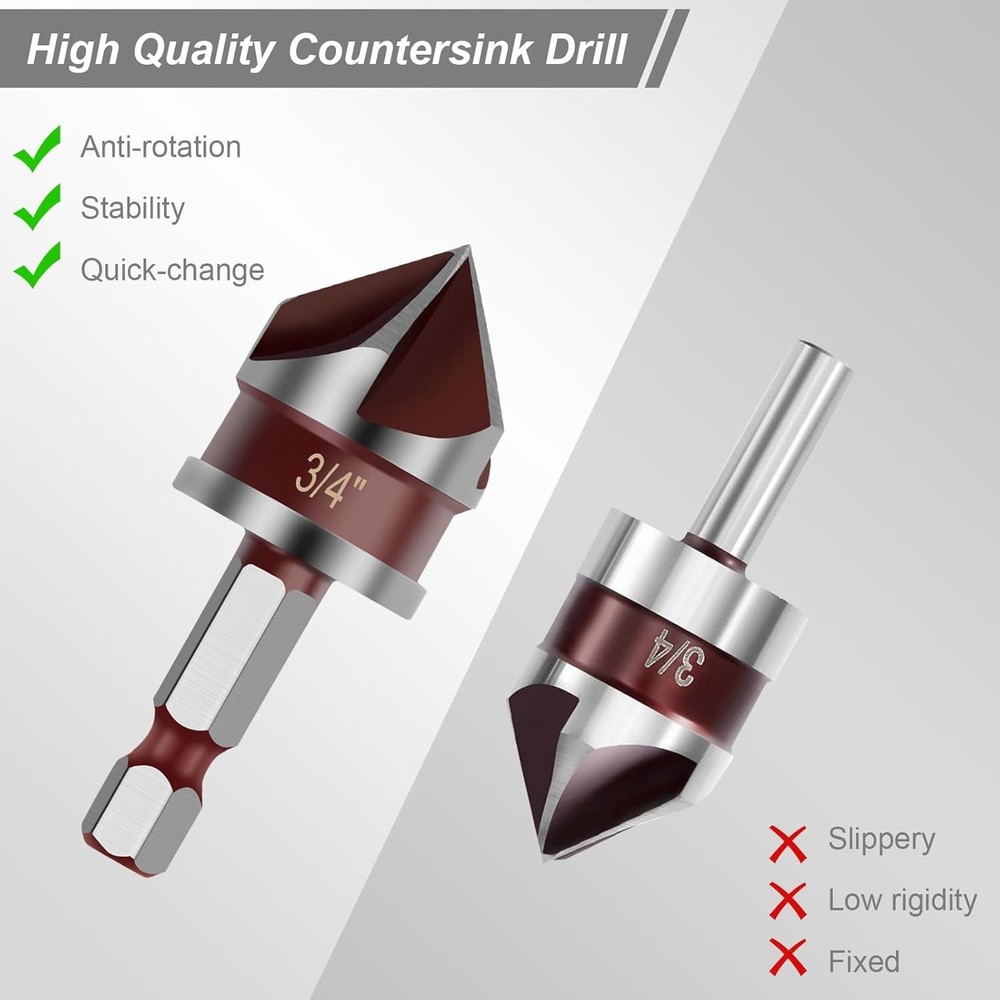 5PCS Countersink Drill Bit Set, 82 Degree HSS Counter Sink for...