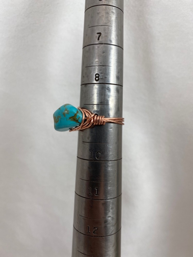Handmade ~ Copper Wire Wrap ~ Turquoise Ring Size 9 #61