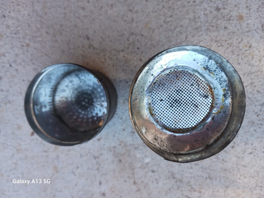 Unusual Antique 2-Piece Tin Primitive Kitchen or Household Strainer Kitchen Tool