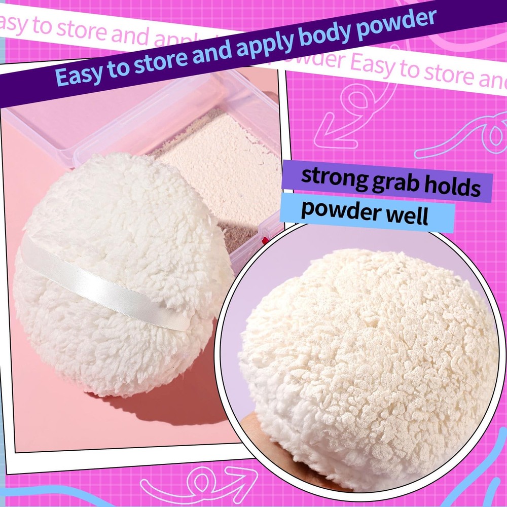 6 Body Powder Puff for Dusting, Fluffy Soft Large Puff with Container