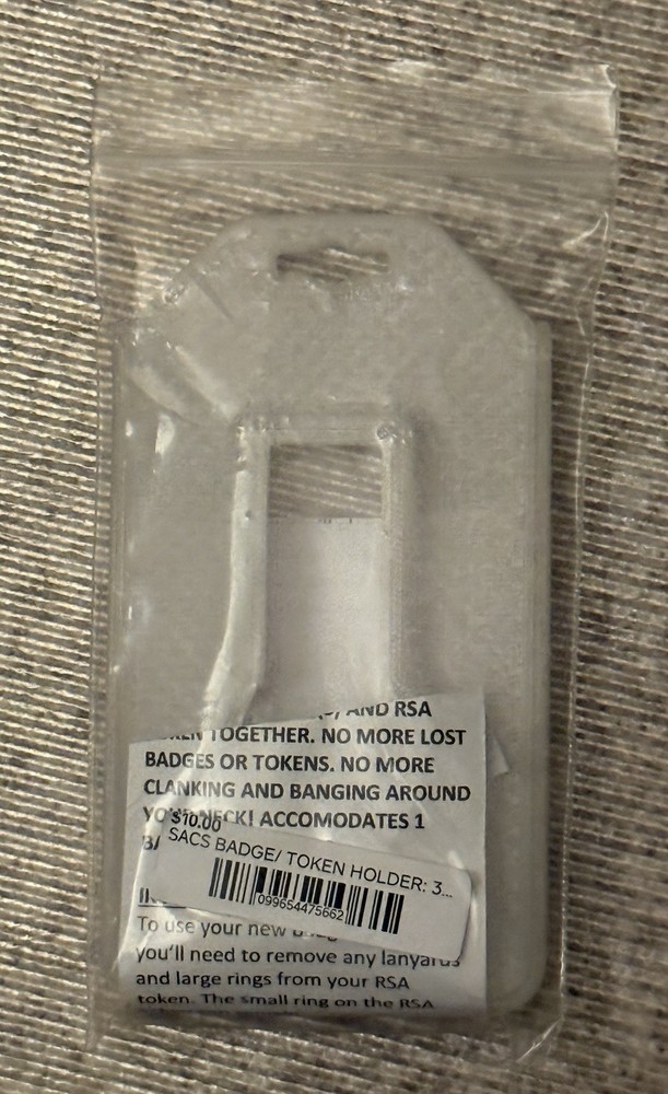 New White 3D Printed ID & RSA Token Holder