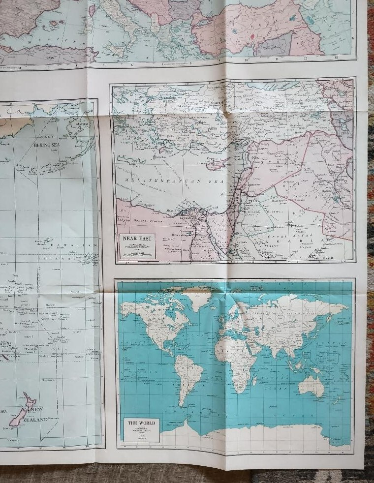 Vintage 1945 WLS WWII PACIFIC WAR Two-Sided MAP w/Original Envelope
